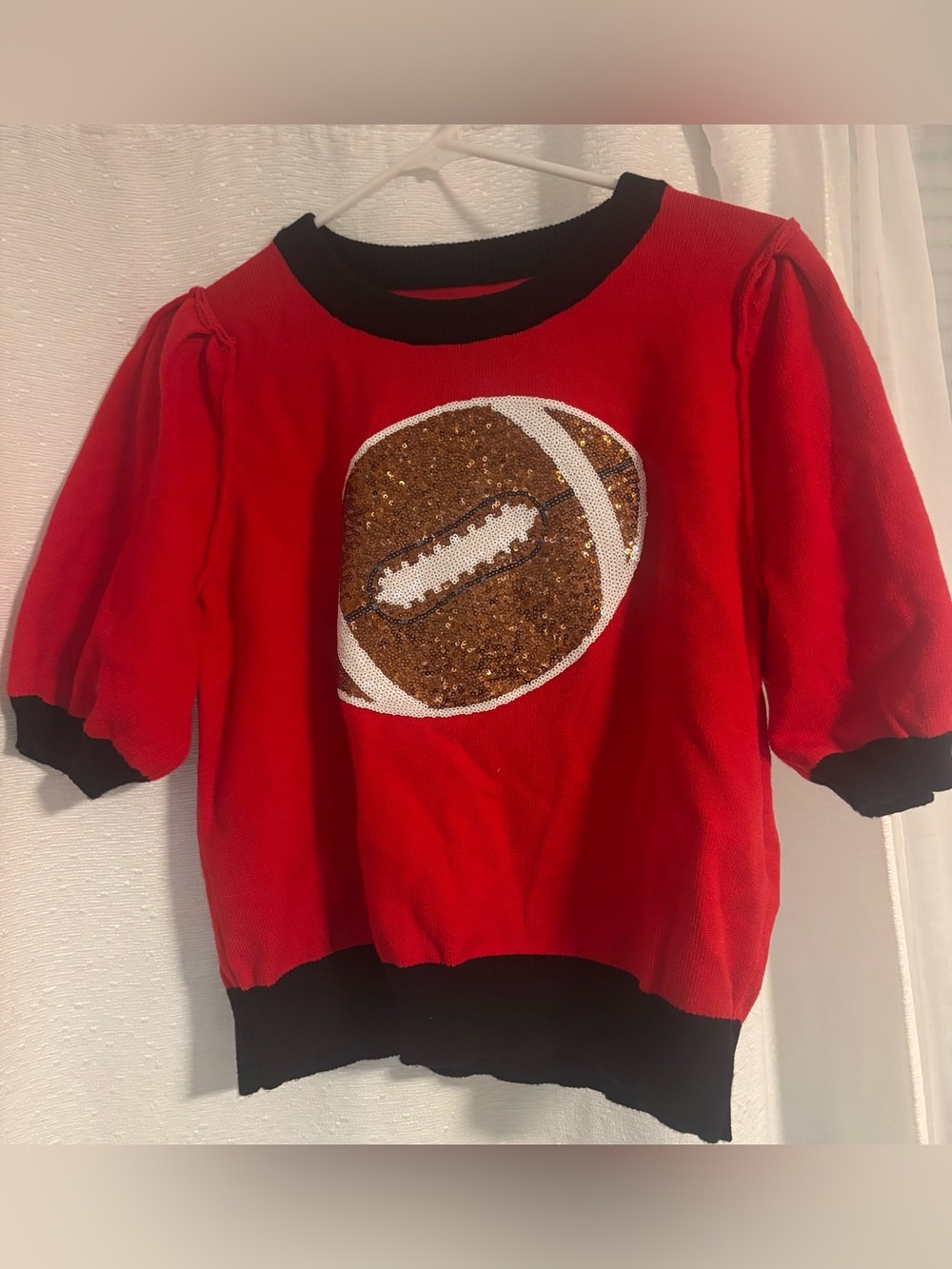 Red Sequin Football Pullover Top